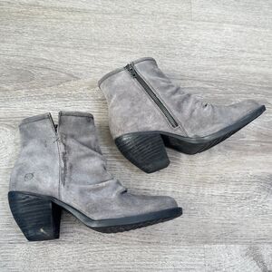 Born Suede Side Zip Distressed Rouch Grey Ankle Boot Size 7